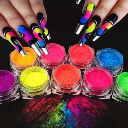 Neon Pigment Powder Nail Fluorescence Gradient Glitter Spring and Summer Shinny Dust Ombre DIY Nail Art Decorations Manicure