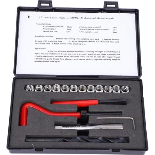 17 Pcs Thread Repair Kit M10x1.25 Stainless Steel Rethreading Tap Set for Female Thread
