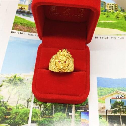Exquisite Mens Gold Ring for Wedding Engagement Jewelry Delicate Dragon Ring with Ruby Stone Eyes Design Thick Hand Ornament