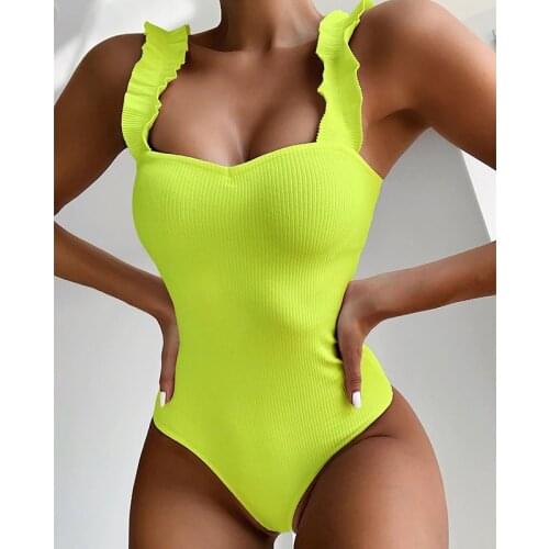 2020 New Sexy One Piece Swimsuit Women Wood Ear Ruffle Swimwear Push Up Monokini Bathing Suits Summer Beach Wear Swimming Suit