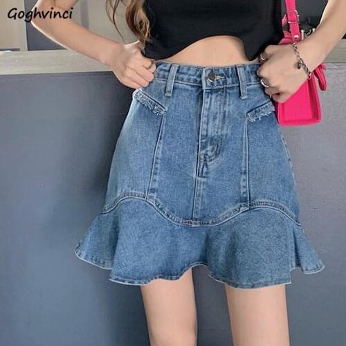 Mini Skirts Women Trumpet Slim Hot Girls Denim Retro Teenagers Large Size S-4XL Harajuku Sexy High Quality Hipster Club-wear New
