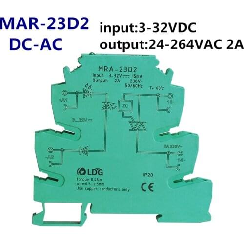 MRA-23D2 1pc New Mini 2A input: 3V 5V 12V 24V DC SSR Relay Ultra Thin Interface Relay Module With DIN Rail Installation