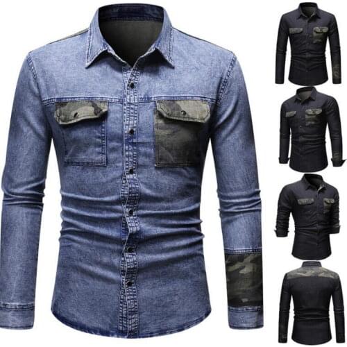 Fashion Hooded Mens Denim Shirt Long Sleeve Casual Cotton Slim Fit Male Cowboy Shirt washed High Quality Chemise Homme