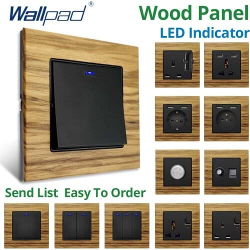 EU French 2 Pin Socket Schuko Wallpad Luxury Wooden Panel Electric Wall Power Socket Electrical Outlets For Home