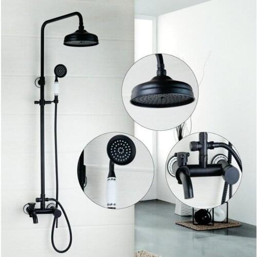 Bathroom wall mount shower faucet black, Oil Rubbed Bronze shower faucet set shower head, Antique rain bath and shower faucet