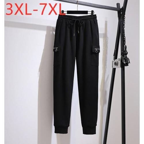 New 2021 ladies autumn winter plus size long pants for women large loose cotton pocket black belt trousers 3XL 4XL 5XL 6XL 7XL