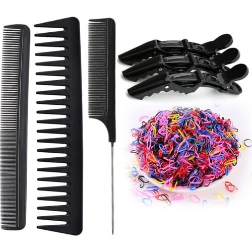 Hair Stylists Styling Comb Set Professional Styling Comb Set with Clips Hairdresser Barber Comb Fine Dressing Comb (Black)