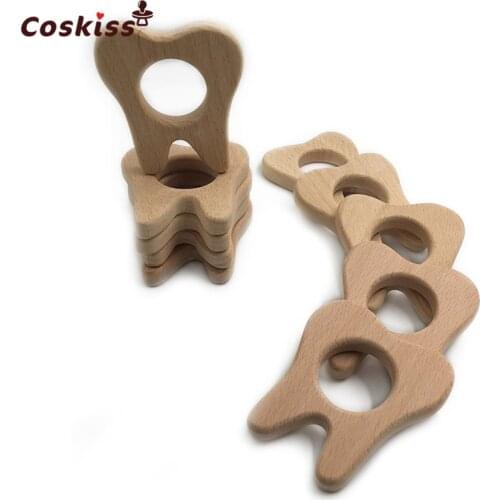 DIY Wooden Personalized Pendent Organic Beech Wooden Tooth Natural Handmade Baby Wooden Teether For Baby Teething Nursing