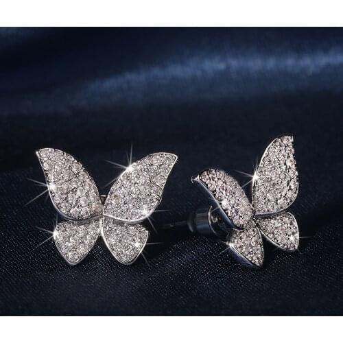 Simple Female Pendientes Jewelry Silver Color Bowknot Micro Pave Zircon Earrings for Women Girls Wedding Jewelry Bijoux