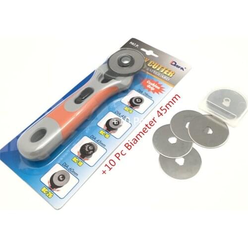 Soft Grip Rotary Cutter + 28 /45mm10 pc Rotary Cutter Knife, Circular Cut Blade for Patchwork Leather Vinyl Paper Craft AA7767