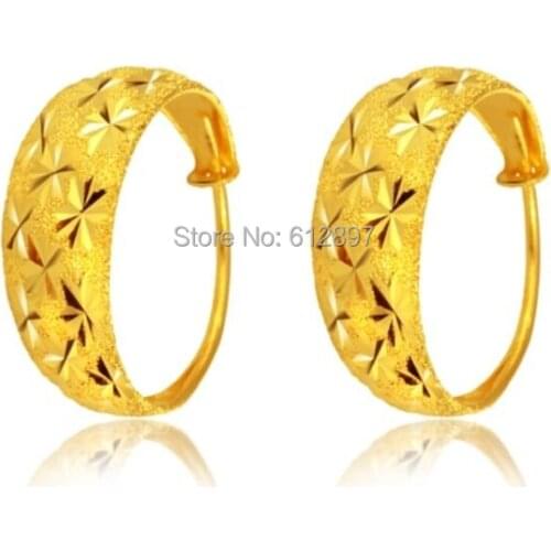 Solid 999 24k Yellow Gold Earrings /Women Many Star Hoop Earrings / 4.58g