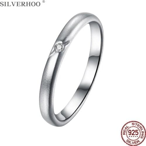 SILVERHOO Sterling Silver 925 Jewelry Womens Ring Minimalist Small Cubic Zirconia Finger Rings Elegant Female Engagement Gift