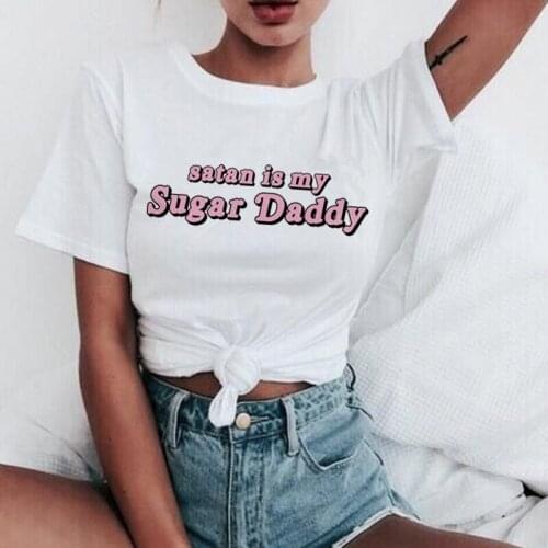 Yes Daddy Satan Is My Sugar Daddy summer top female plus size kawaii couple grunge aesthetic summer top top tees tumblr