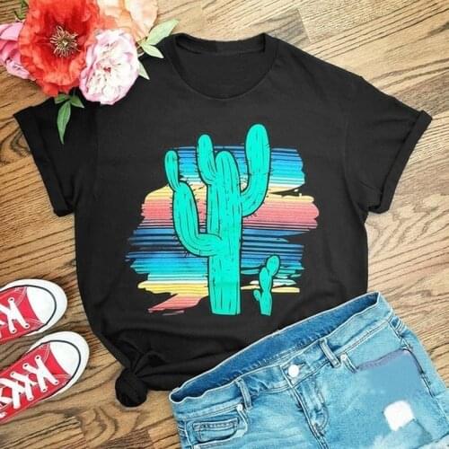 Cactus Print T Shirt Women Short Sleeve O Neck Loose Tshirt Summer Women Tee Shirt Tops Camisetas Mujer