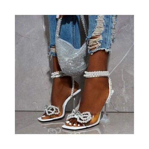 2021 New Women Gladiator Sandals Shoes Sexy White String Bead High Heels Sandals Summer Party Dress Shoes Buckles Pumps Size 42