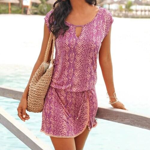 Womens Sexy Summer Dress Round Neck Print Short-Sleeved Mini Dress Party Beach Dresses Summer Womens Dresses New Arrival 2021