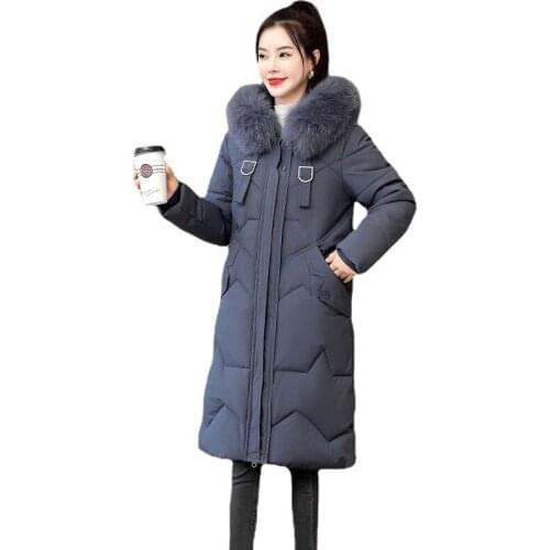 2022 Winter Korean Long Parkas Women Fur Collar Mid-Length Thicken Warm Jacket Women Loose Cotton Padded Coat Female LD2454