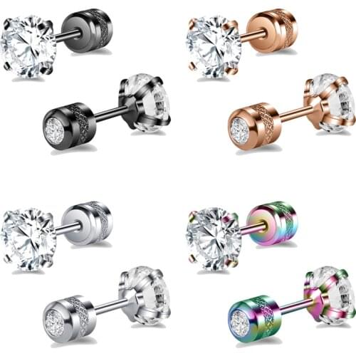 ZS 1PC 20G Double Crystal Ear Stud Stainless Steel Stud Earring for Women Rose Gold Helix Tragus Cartilage Ear Piercing Jewelry