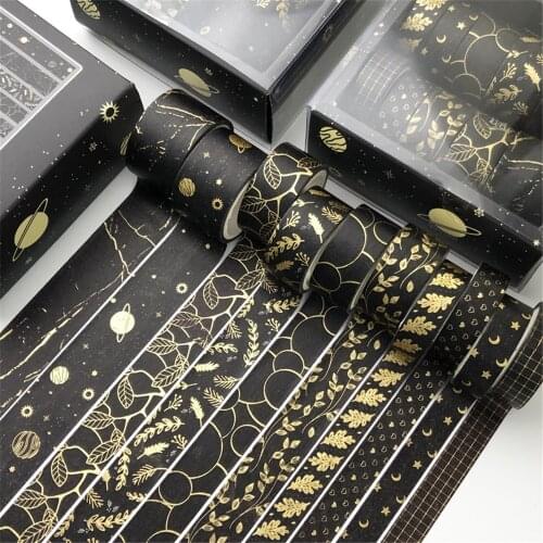 10pcs/set Black Gold Washi Tapes Retro Mixed Colorful Stickers Kawaii Stationery Masking Tapes DIY Scrapbooking Decoration