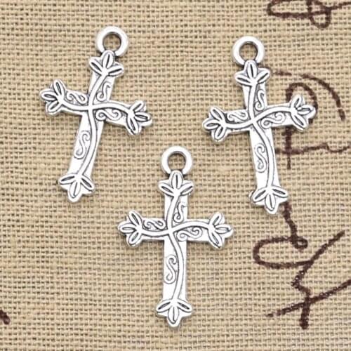15pcs Charms Cross Flower 16x25mm Antique Pendant Fit Vintage Tibetan Silver Color DIY Handmade Jewelry