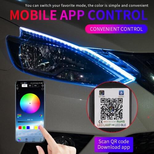 2pcs LED DRL Car Daytime Running Light RGB APP Remote Flexible Waterproof 12v Decorative Lamp Auto Headlight Turn Signal Lights