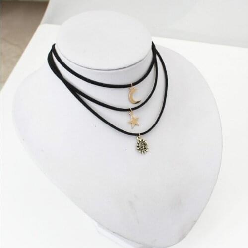 3 Pc Set Up A New Arrival Of The Unique European And American Stars And The Moon The Sun Wild Multi-layer Velvet With A Necklace