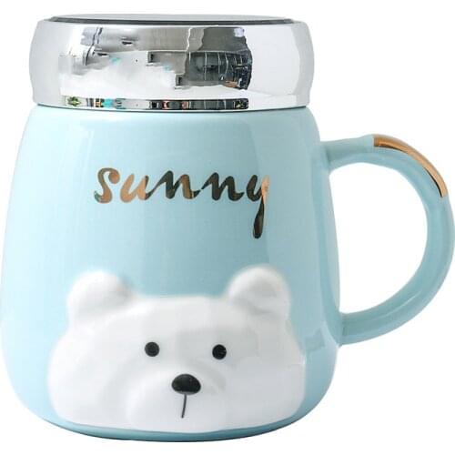 450ml Creative Cartoon Mirror Cup Embossed Bear Ceramic Cups Couple Tea Mug Lady Office Coffee Mugs