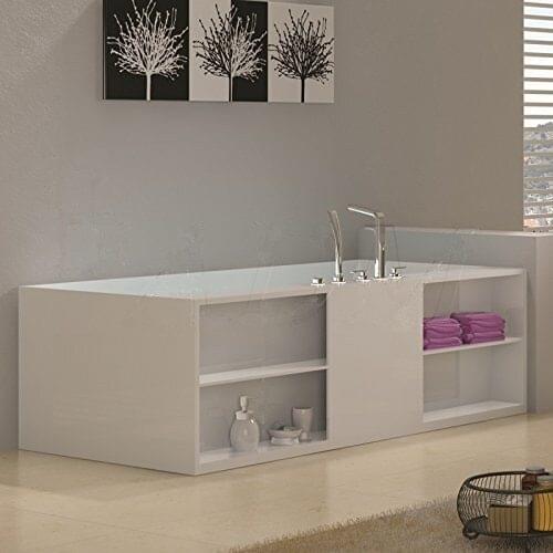 68.9x35.4x22.4inch Solid Surface CUPC Approval Bathtub Rectangular Freestanding Corian Matt Withe with Shelf RS650000