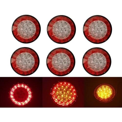 6x E4 95mm High bright Truck Round Tail Lights 12V Red Amber LED Tail Lamp For Trailer Lorry Bus Car Stop Turn Signal Back Light