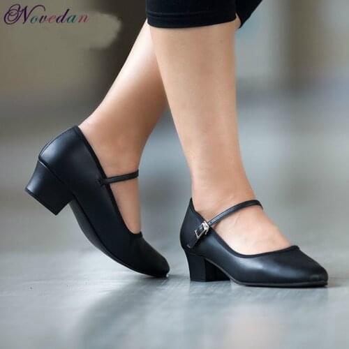 Ladies Square Dancing Shoes Woman Black Ballet Character Dance Shoes PU Leather Rubber Character Sport Shoes Mother Shoes