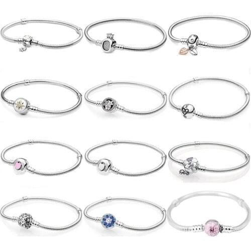 100% 925 Sterling Silver Moments Crown O Daisy Flower Meadow Floral Clasp Snake Bracelet Fit Fashion Bead Charm Trendy Jewelry