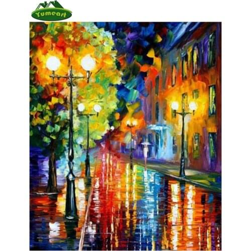 Rainy Night NEW Diamond Painting Cross Stitch Sewing Rhinestones Oil Painting Loom Knitting Embroidery Drawing Colorful Street