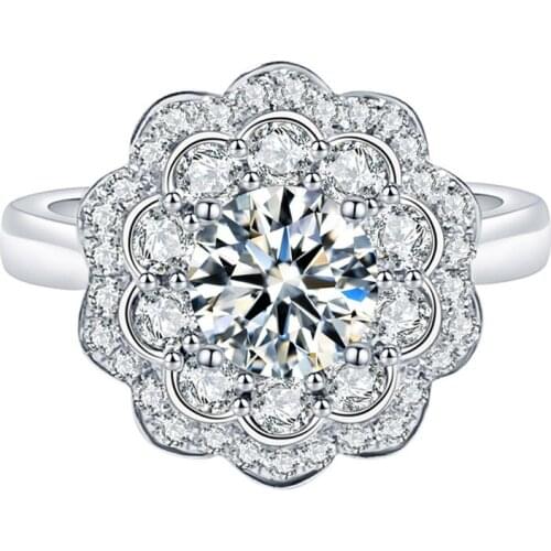 Exquisite 1 Carat Imitation Moissanite Open Ring 2 Layer Plum Blossom Rings for Women Wedding Party Fashion Jewelry Gift B4C338