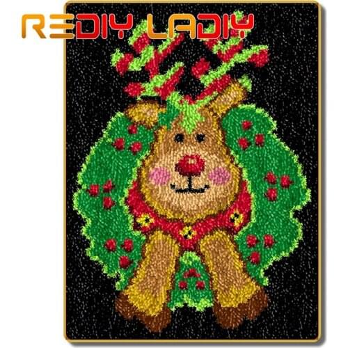 Latch Hook Rug Christmas Deer Crocheting Carpet Rug 100% Acrylic Yarn Sofa Cushion Mat Crochet Art DIY Carpet Rug Hobby & Crafts