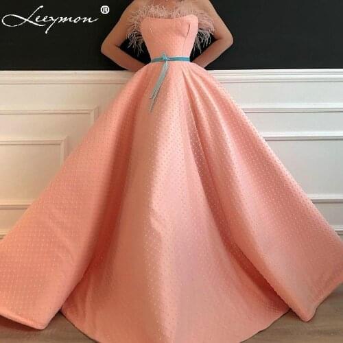 Leeymon Sweetheart Ball Gown Evening Dress Beaded Tulle Feathers Sashes Party Gown robe de soiree Long Dress