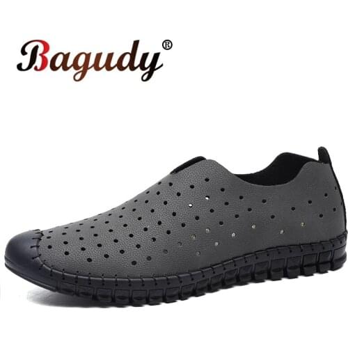 Summer Mens Handmade Causal Shoes Leather Moccasins Loafers Non-slip Big Size Men Driving Shoes Soft Breathable Men Flat Shoes