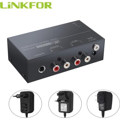 LiNKFOR Ultra-compact Phono Preamplifier RCA Input & Output with Level Controls M/M Phono Preamp PP400 Audiophile for Turntable