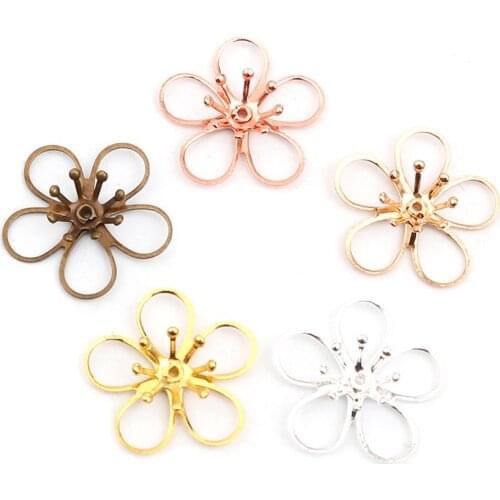 DoreenBeads Copper Bead Cap (Fit Beads Size: 10mm Dia.) Flower Rose Gold/Gold Color DIY Making Earrings Jewelry Findings,20PCs