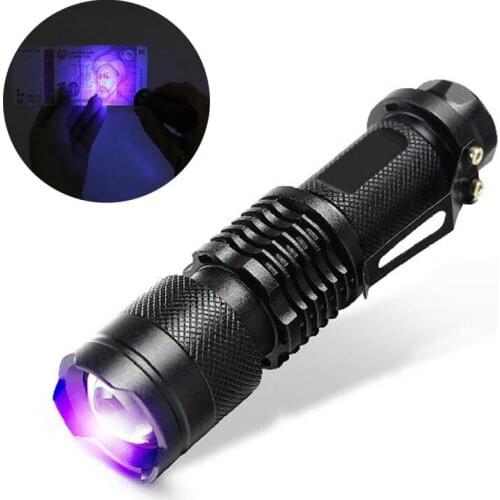 Mini UV Flashlight Black Lamp LED 395nm Ultraviolet Detector Aluminum Torch Light Ultraviolet Lamp Zoomable (battery Not Include