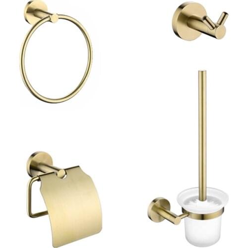 Bathroom Hardware Set Brushed Gold Coat Robe Hook Towel Ring Hanger Roll Paper Holder Toliet Cleaning Brush Bathroom Accessories