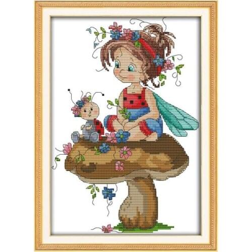 The little girl and a sevenspotted ladybug cross stitch kit 11ct print canvas stitching embroidery DIY handmade needlework plus