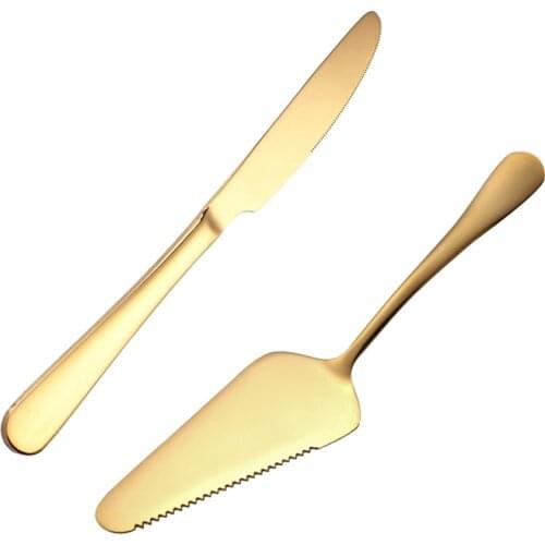 Stainless Steel Golden Cutlery Wedding Cake Shovel Server Gold Bread Knife Dessert Muffin Birthday Party Pizza Western Knives