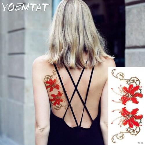 Flash henna tattoo fake temporary tattoos stickers sexy red rose flowers tattoo arm shoulder tattoo waterproof women on body