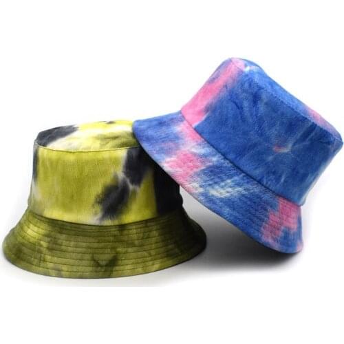 New Tie Dye Bucket Hat Autumn Winter Reversible Panama Women Corduroy Hat Man Vintage Fisherman Hat M121