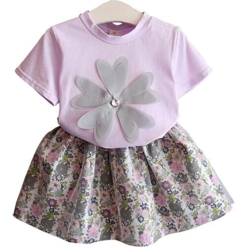 Girls Clothes Kids Baby Summer Suits Children T-Shirt +Skirt Sets Casual Short-Sleeved Top Clothing With Flower Costume