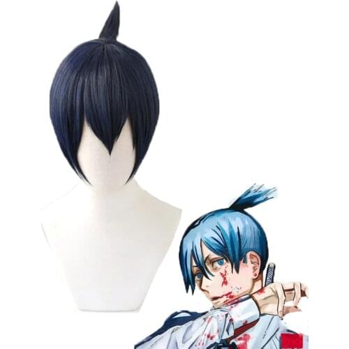 Chainsaw Man Hayakawa Aki Wig Cosplay Costume Dark Blue Short Heat Resistant Synthetic Hair Carnival Party Wigs