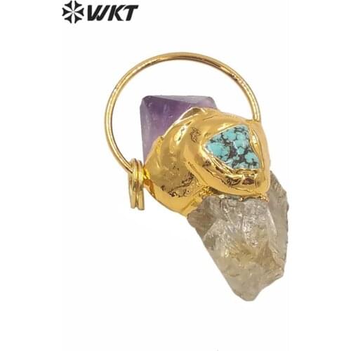 WT-P1602 Wholesale factory sale natural raw stone quartz bohemian style pendant causal style turquoises boho stone pendant