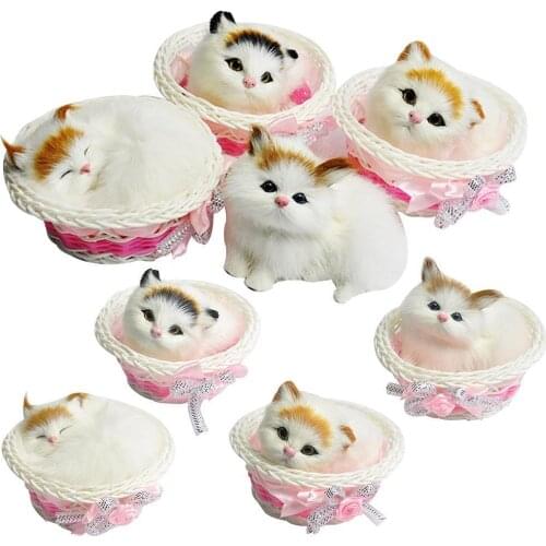 Lifelike Screaming Sound Cat in Basket Plush Doll Kids Toy Home Car Decoration