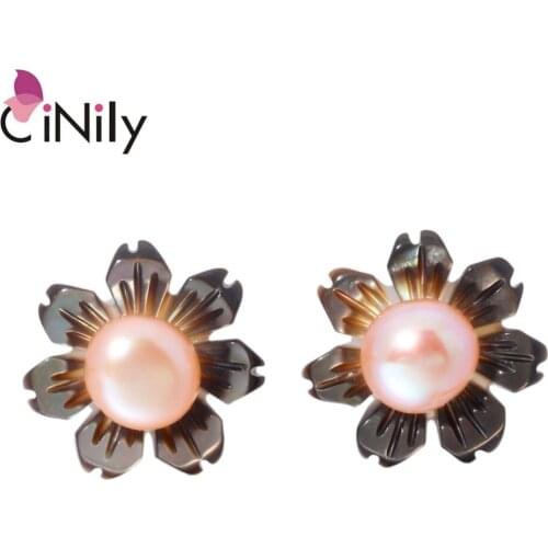 CiNily 100% Soild 925 Sterling Silver Pearl Natural Shell Wholesale Flower for Women Jewelry Wedding Stud Earrings10mm SE022