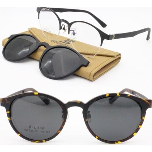 Metal clip on sunglasses retro shape desigers halfrim optical glasses frame megnatic clipping polarized sunglasses lenses HW925